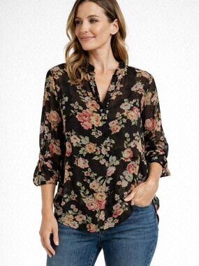 No Boundaries Sheer Floral Black Blouse Sz. M Cottagecore  Romantic Delicate